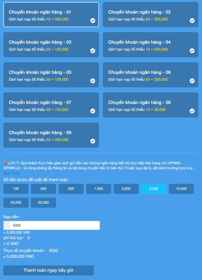 Nạp Tiền Vin777 – Bước Đệm Không Thể Thiếu Để Bắt Đầu 3 Chuyển khoản ngân hàng – Phổ thông, tiện lợi, ổn định