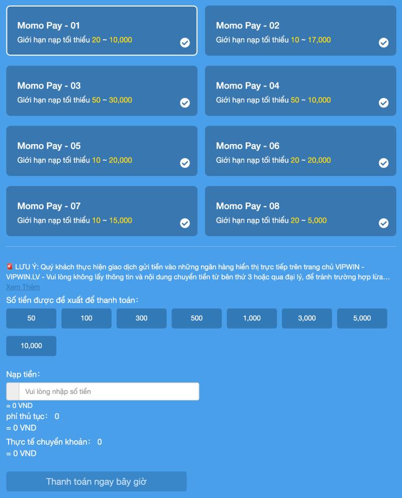 Nạp Tiền Vin777 – Bước Đệm Không Thể Thiếu Để Bắt Đầu 4 Ví điện tử (Momo, ZaloPay, ViettelPay) – Nạp nhanh, nhận ngay